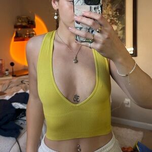 Yellow/green Ribbed v neck tank Top